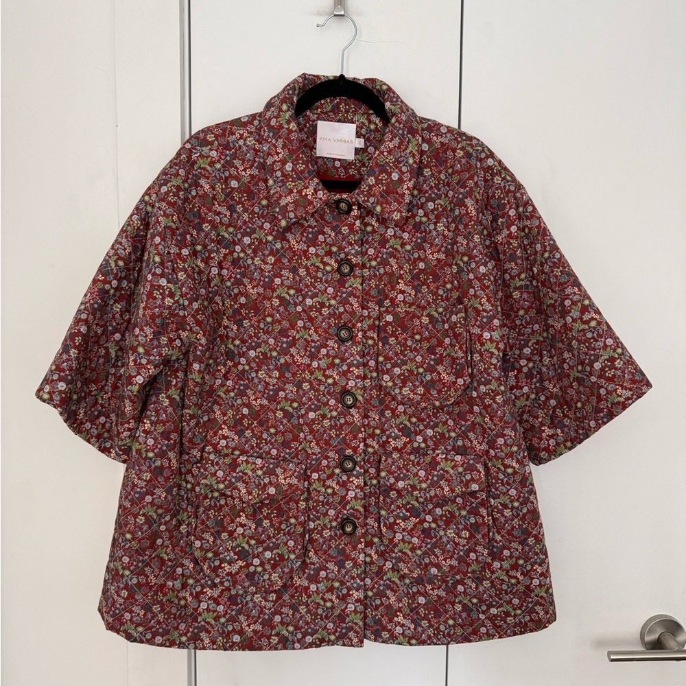 KIKA VARGAS Kelly Quilted Flower Print Jacket in Burgundy